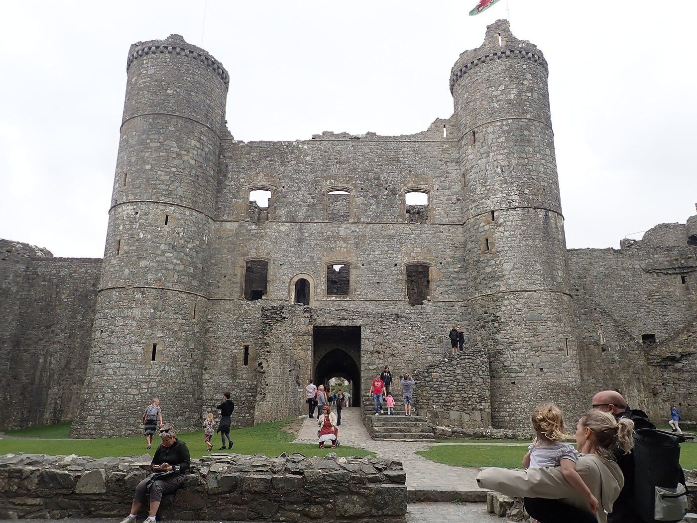 The gatehouse of Harlech Castle: the twin-towered entrance front of Edward I's coastal castle