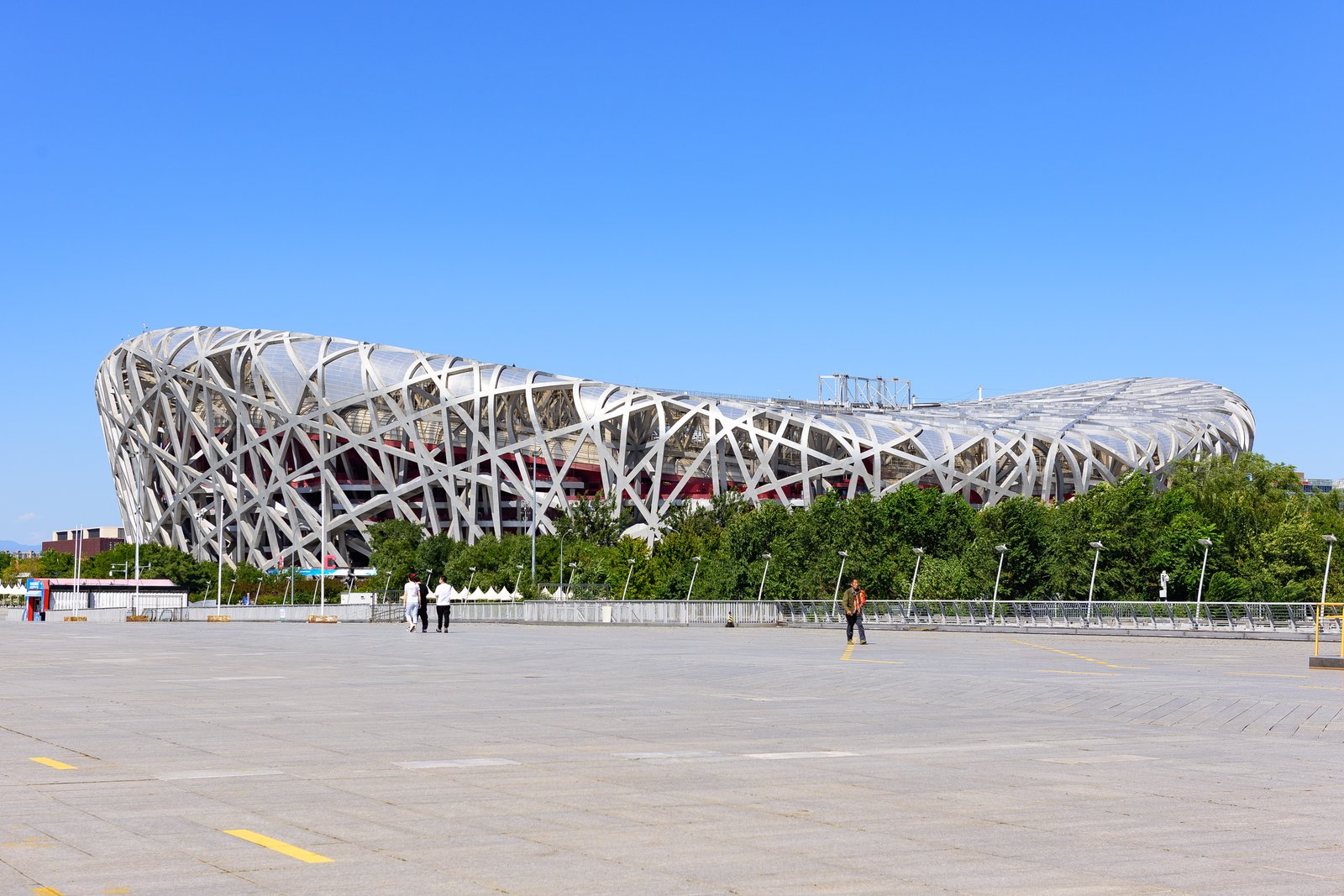 The Beijing National Stadium, the Bird's Nest, its steel lattice seen from the central axis