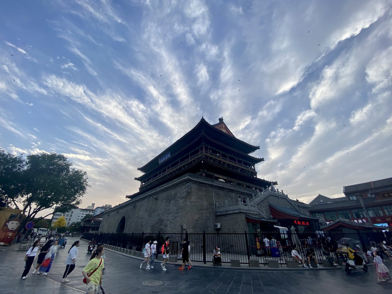 The Drum Tower at Xi'an, its timber upper storeys on a high brick base