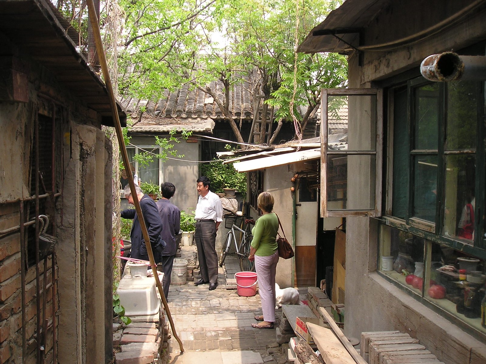 A courtyard house in a Beijing hutong, its grey-tiled roofs and timber fronts around a small yard