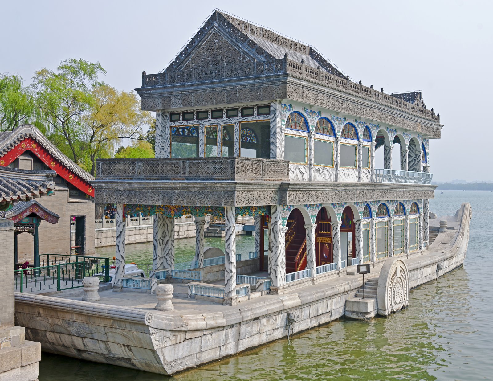 The Marble Boat, a stone pavilion in the form of a boat, on the shore of Kunming Lake at the Summer Palace, Beijing