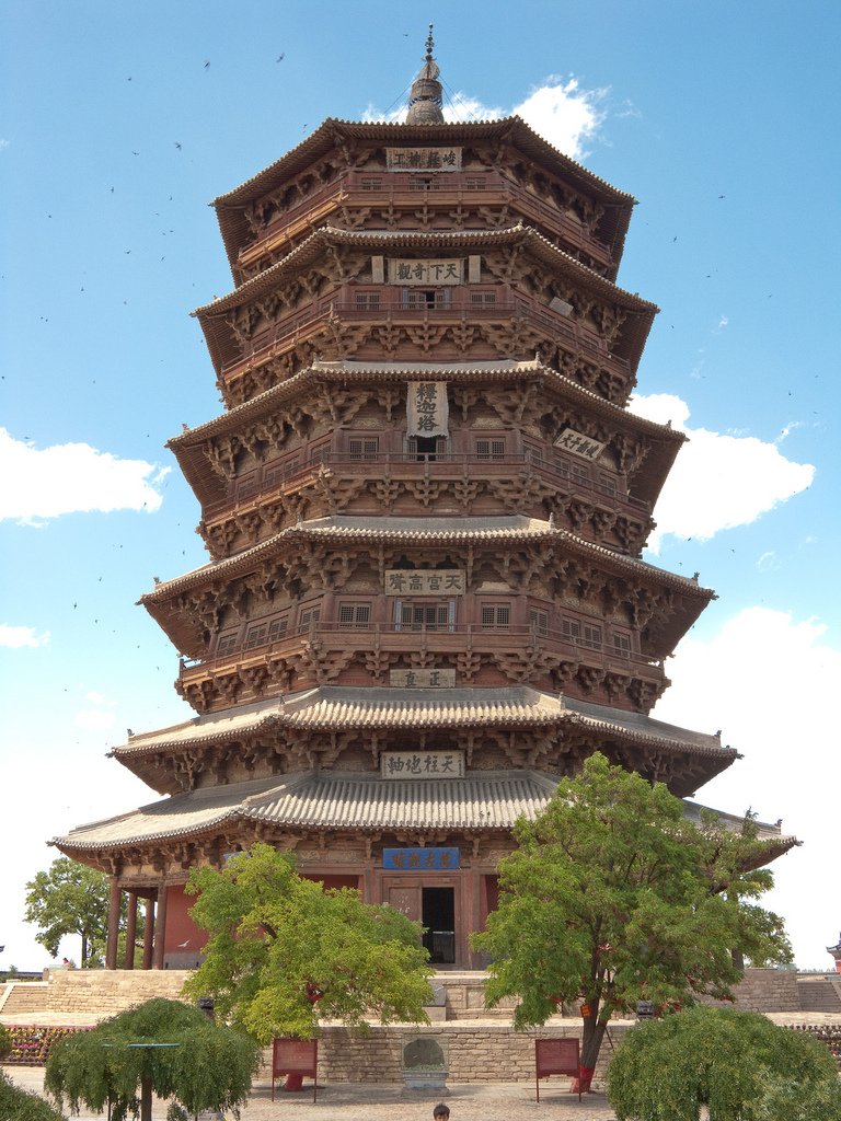 The Wooden Pagoda of Yingxian (Fogong Temple), its five timber storeys with projecting eaves
