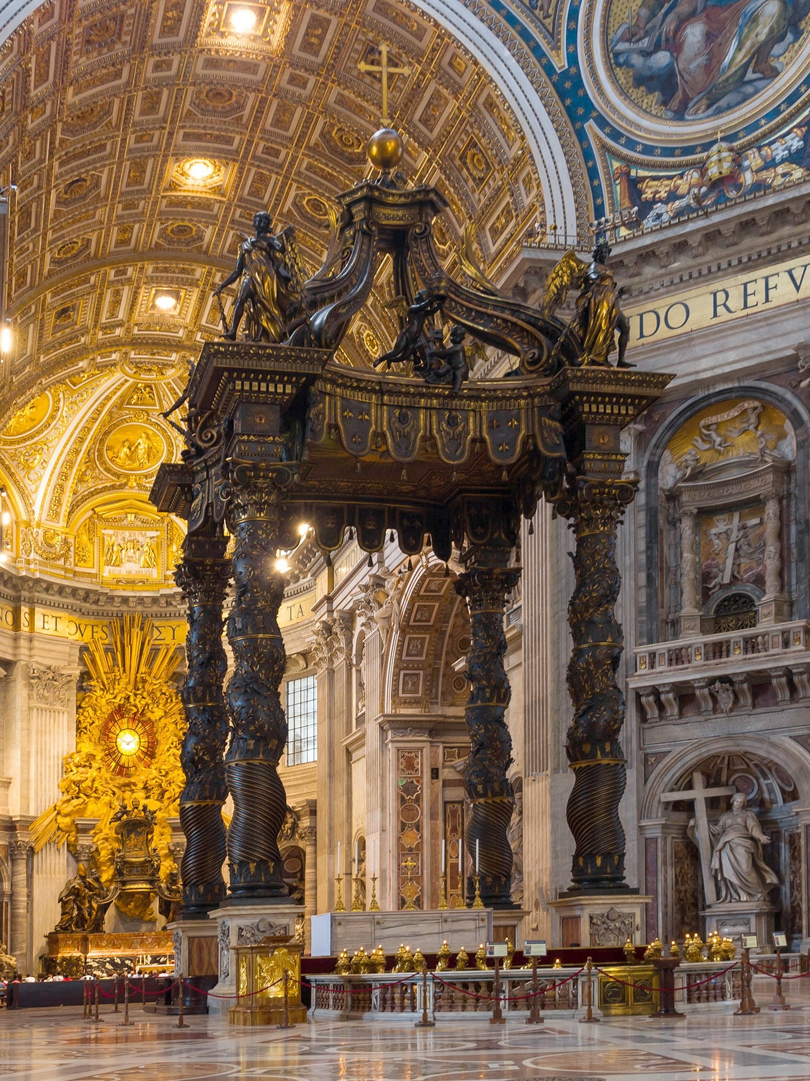 Bernini's Baldacchino in St Peter's Basilica with its twisted bronze columns