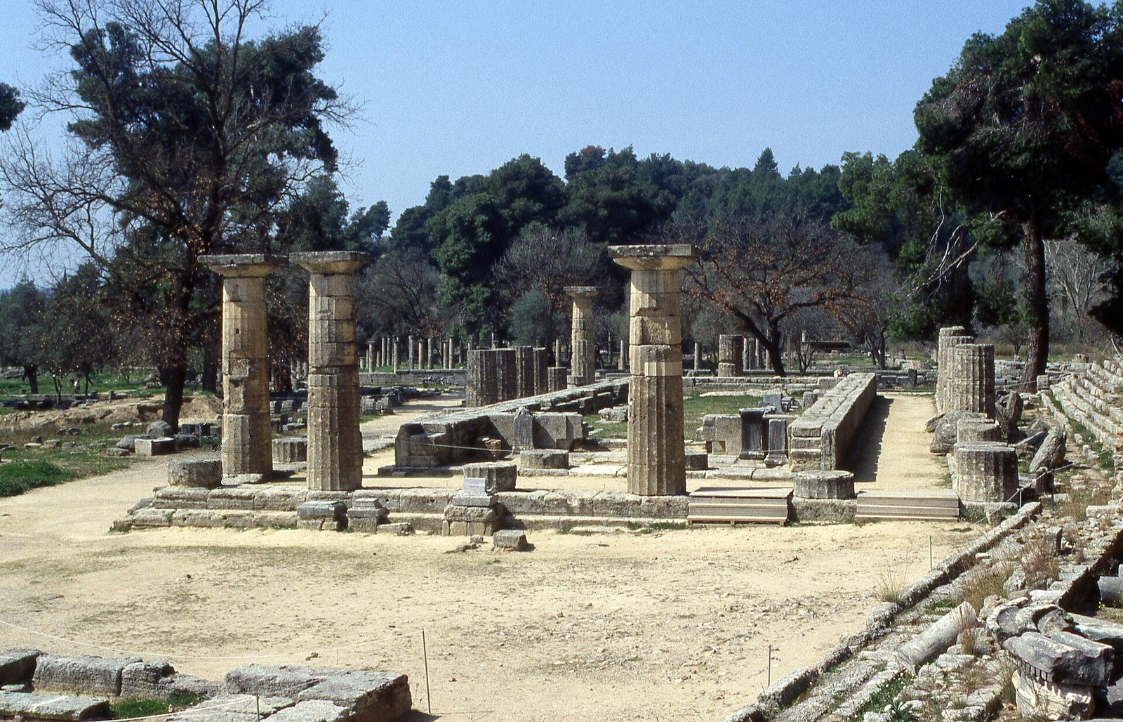 The Temple of Hera at Olympia with its varied stone Doric columns