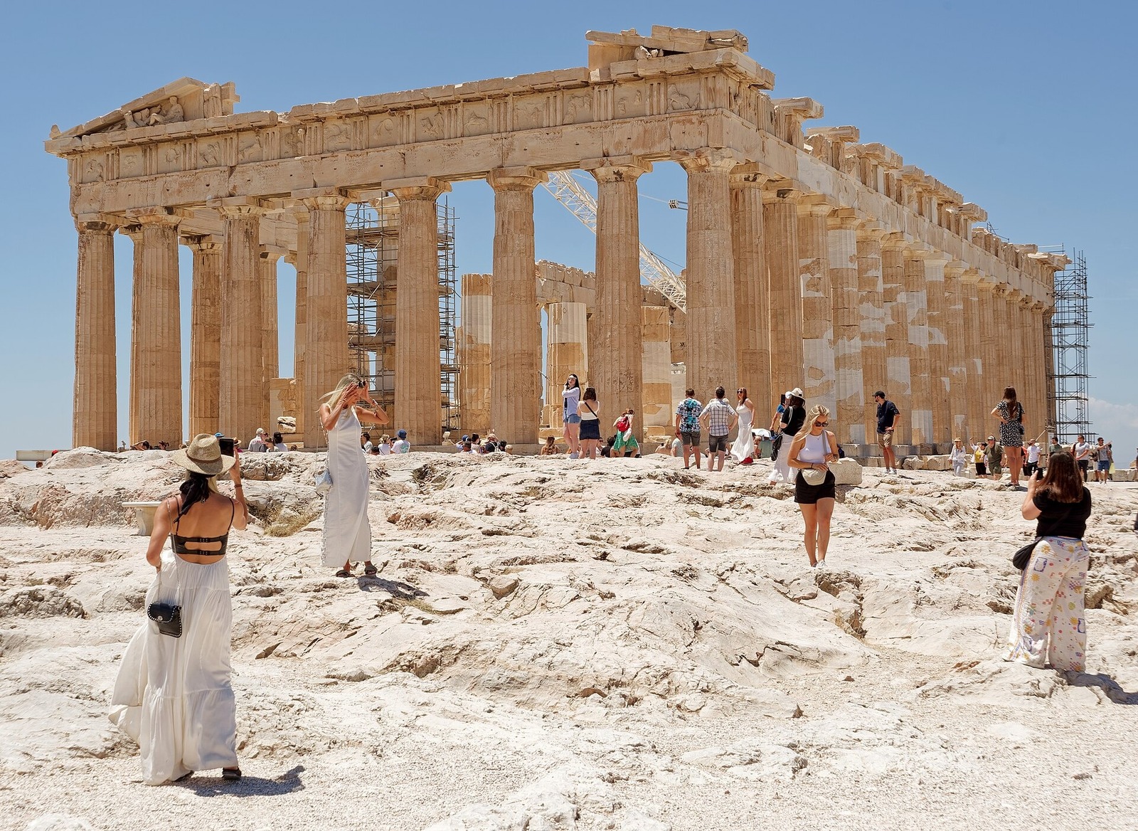 The Parthenon in Athens seen from the northwest, its Doric colonnade on the Acropolis