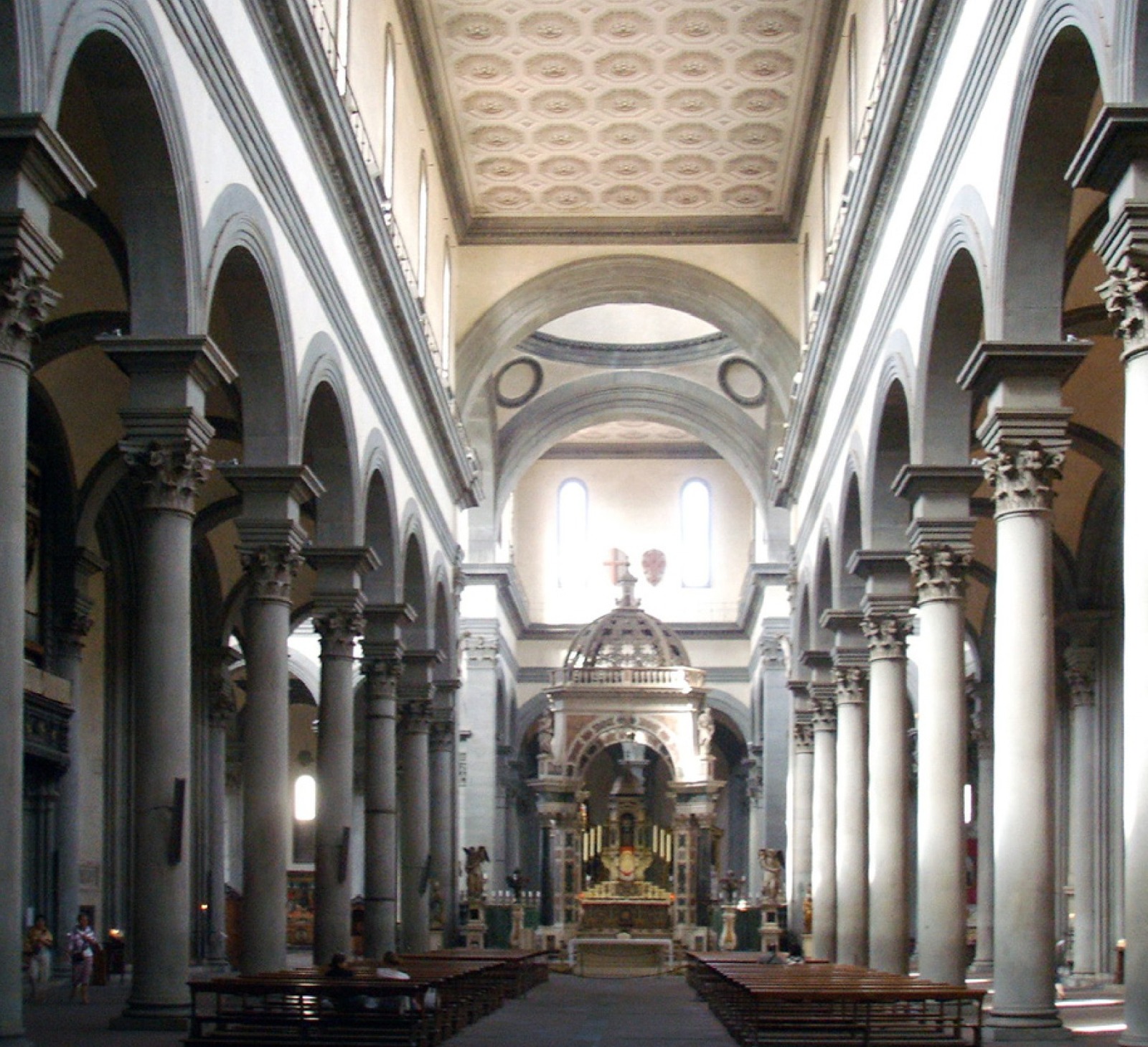 The interior colonnade of Santo Spirito in Florence by Brunelleschi