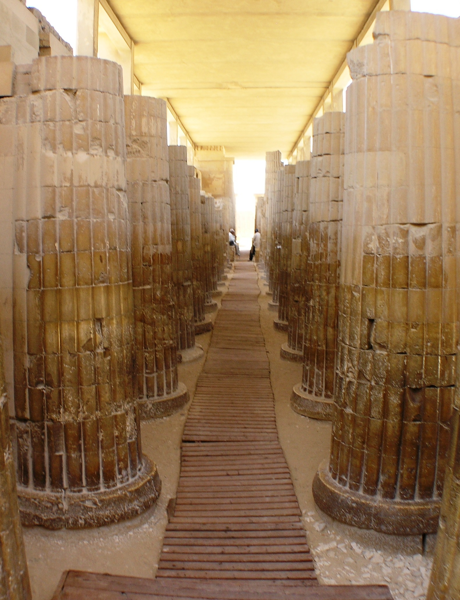 The engaged stone columns of the Djoser colonnade at Saqqara