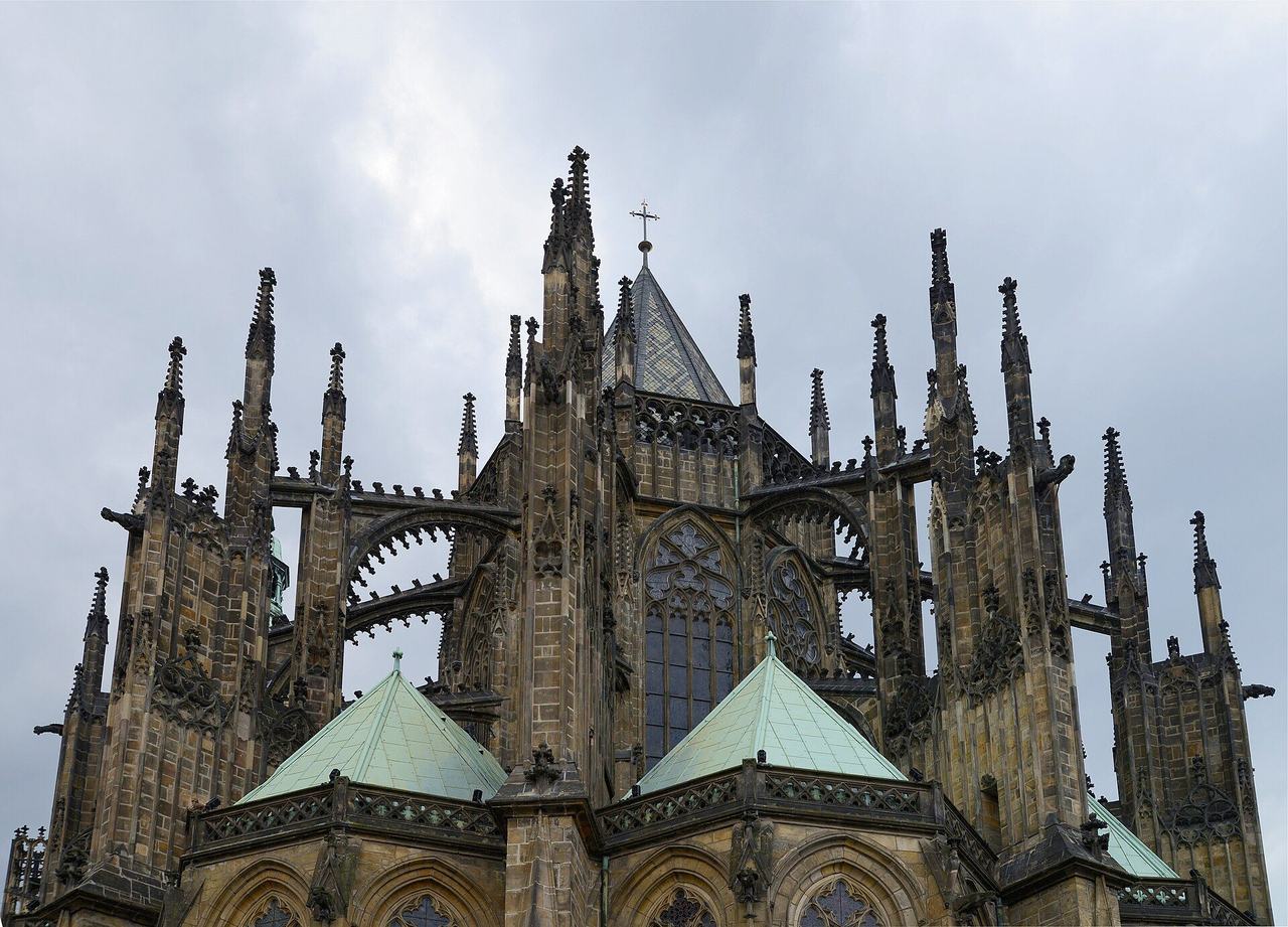 The choir of St Vitus's Cathedral, Prague, ringed by flying buttresses from Peter Parler's lodge