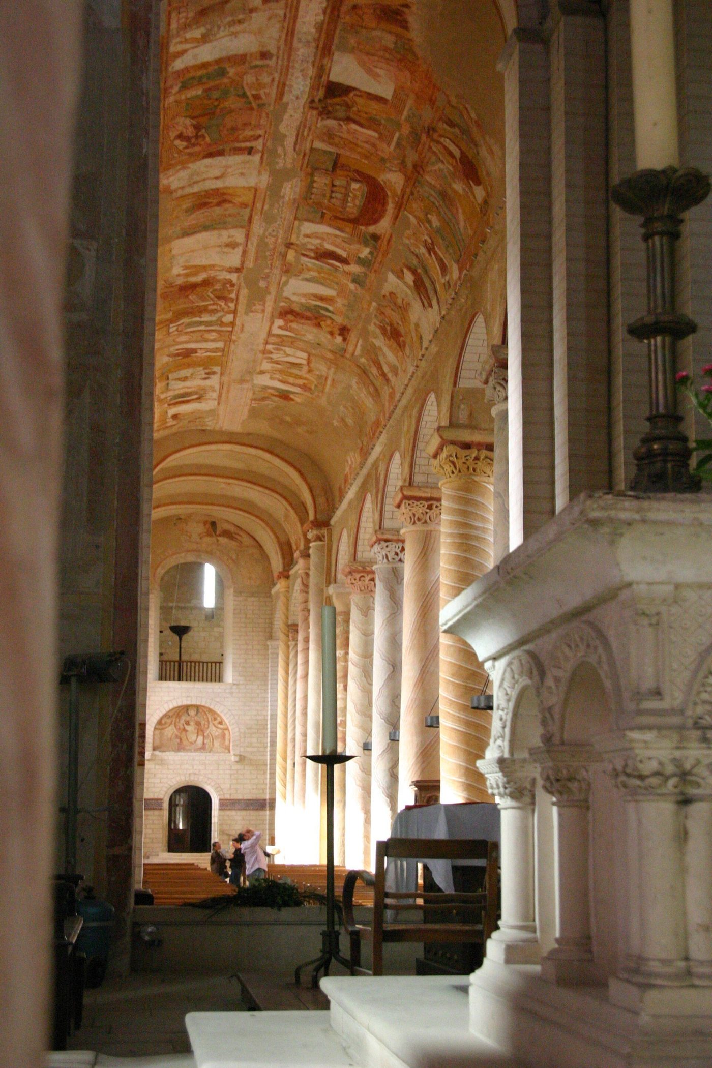 The nave of Saint-Savin-sur-Gartempe, its barrel vault painted with the Old Testament cycle