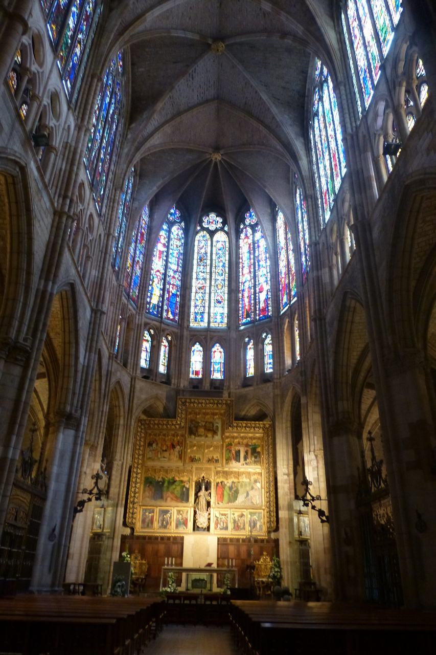 The interior of Leon Cathedral, its walls dissolved into one of the great surviving cycles of medieval stained glass