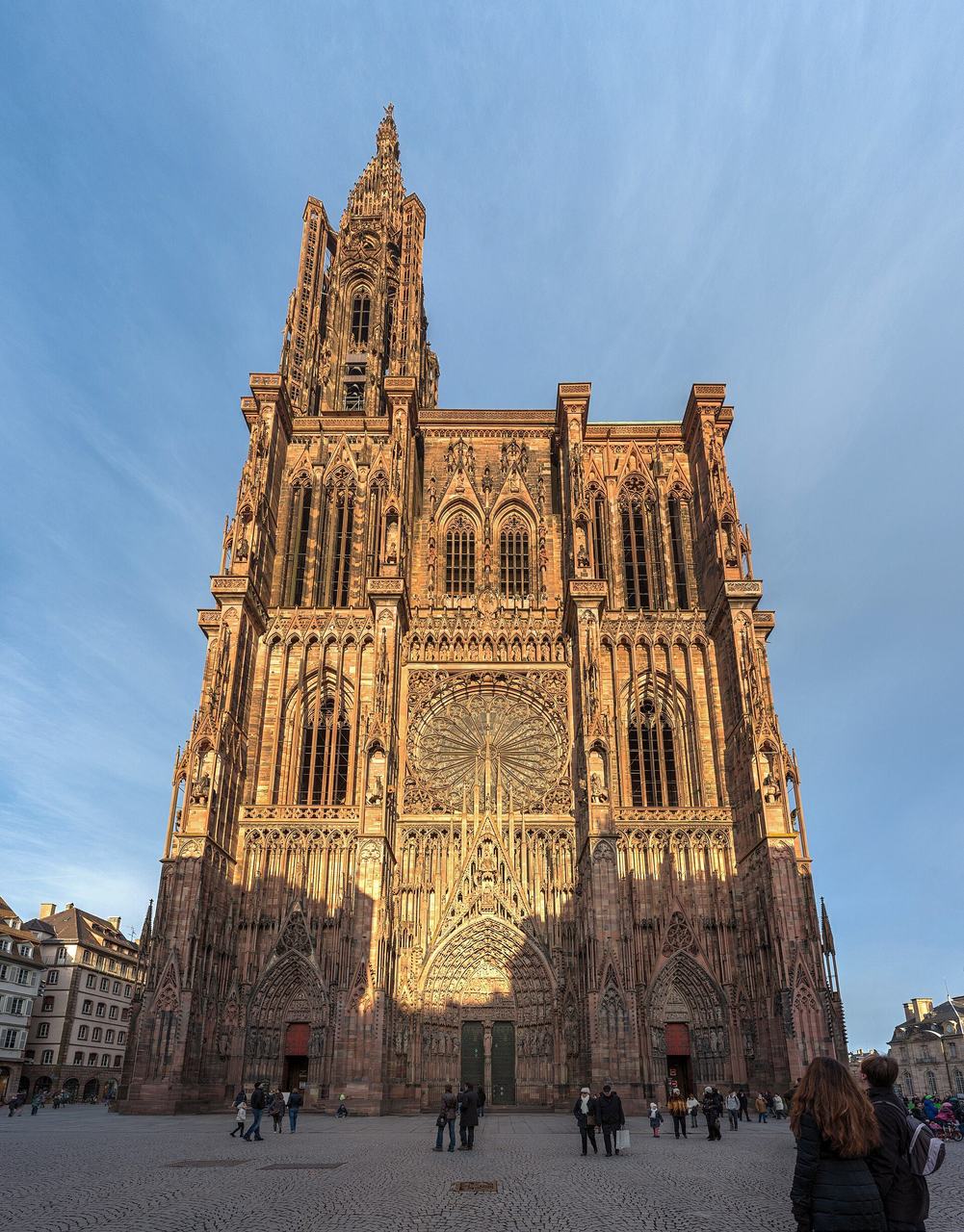 The west front of Strasbourg Cathedral: a stone lace of openwork tracery and its single completed spire