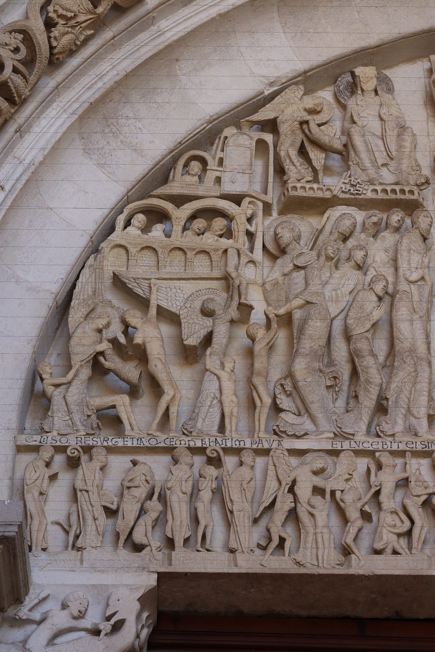 Detail of the Last Judgment tympanum of Autun Cathedral, with the weighing of souls