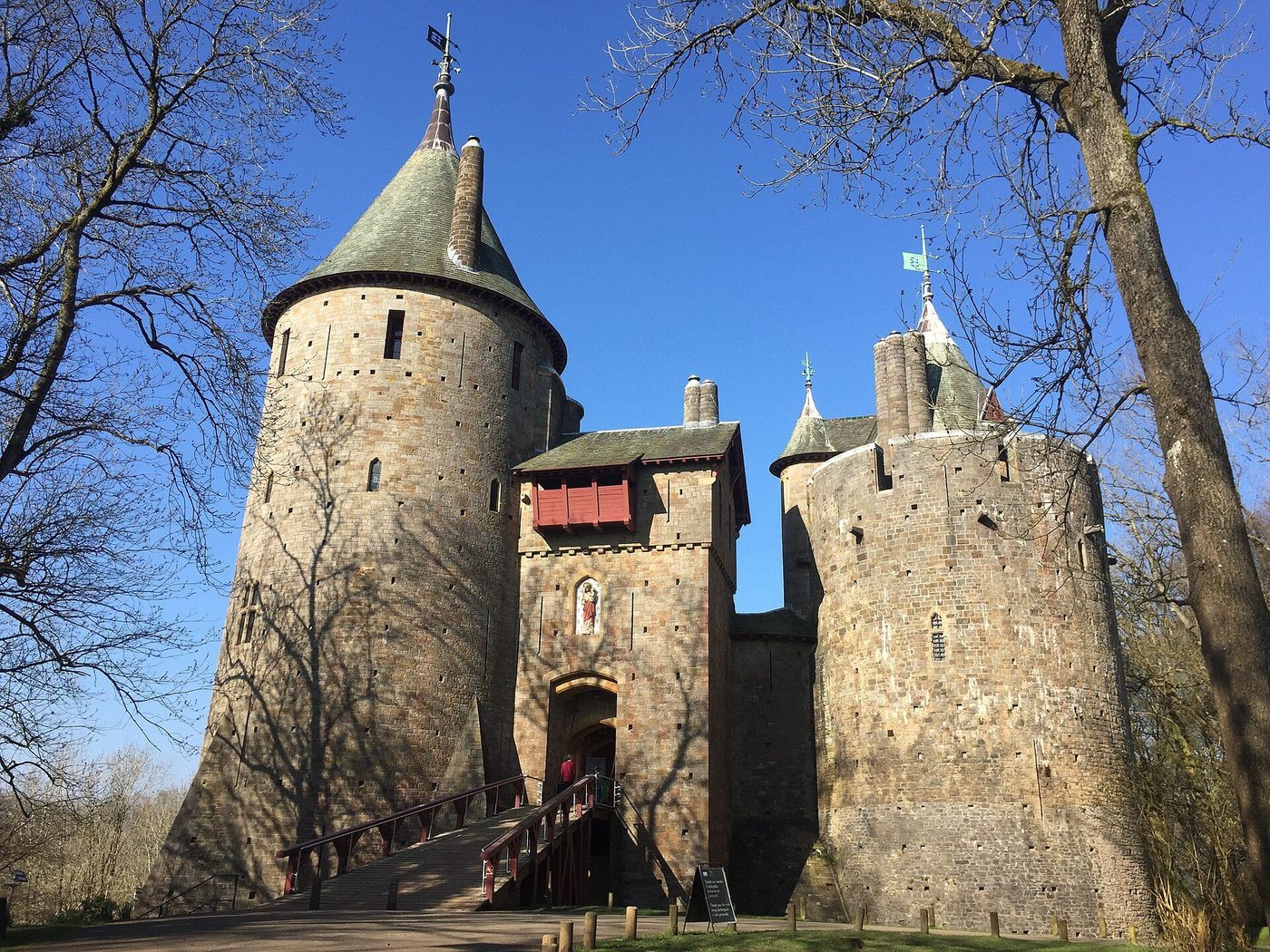 Castell Coch above Tongwynlais: Burges's conical-towered fairy-tale castle against the winter trees