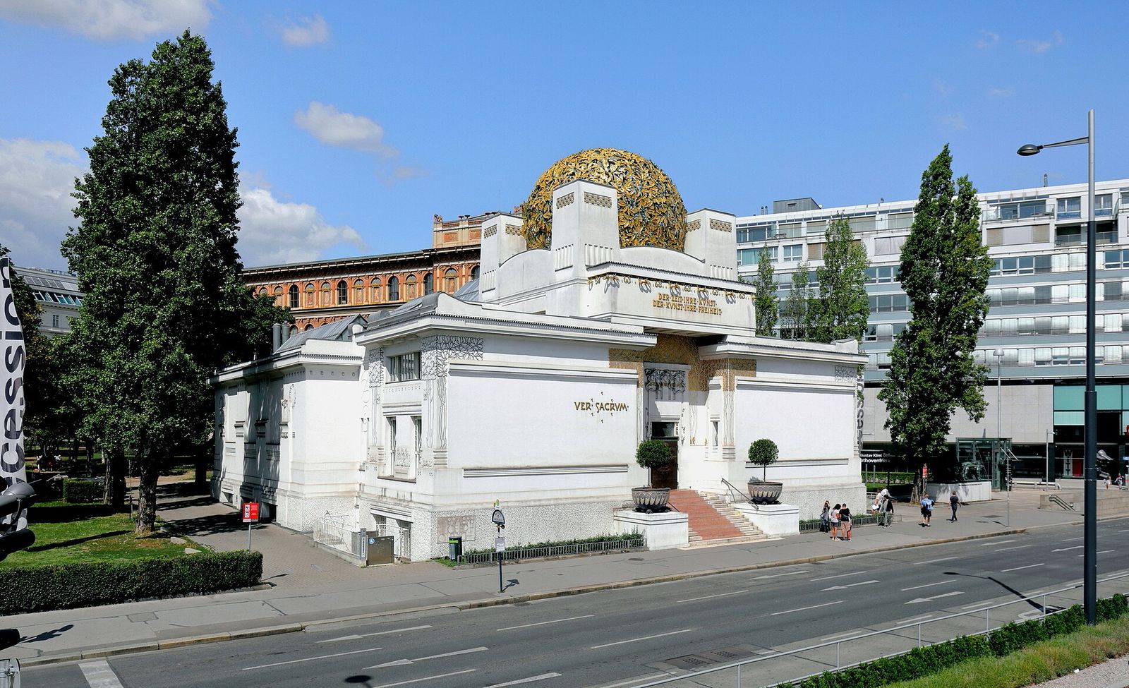 The Vienna Secession building, its white cubic body crowned by a gilded laurel dome