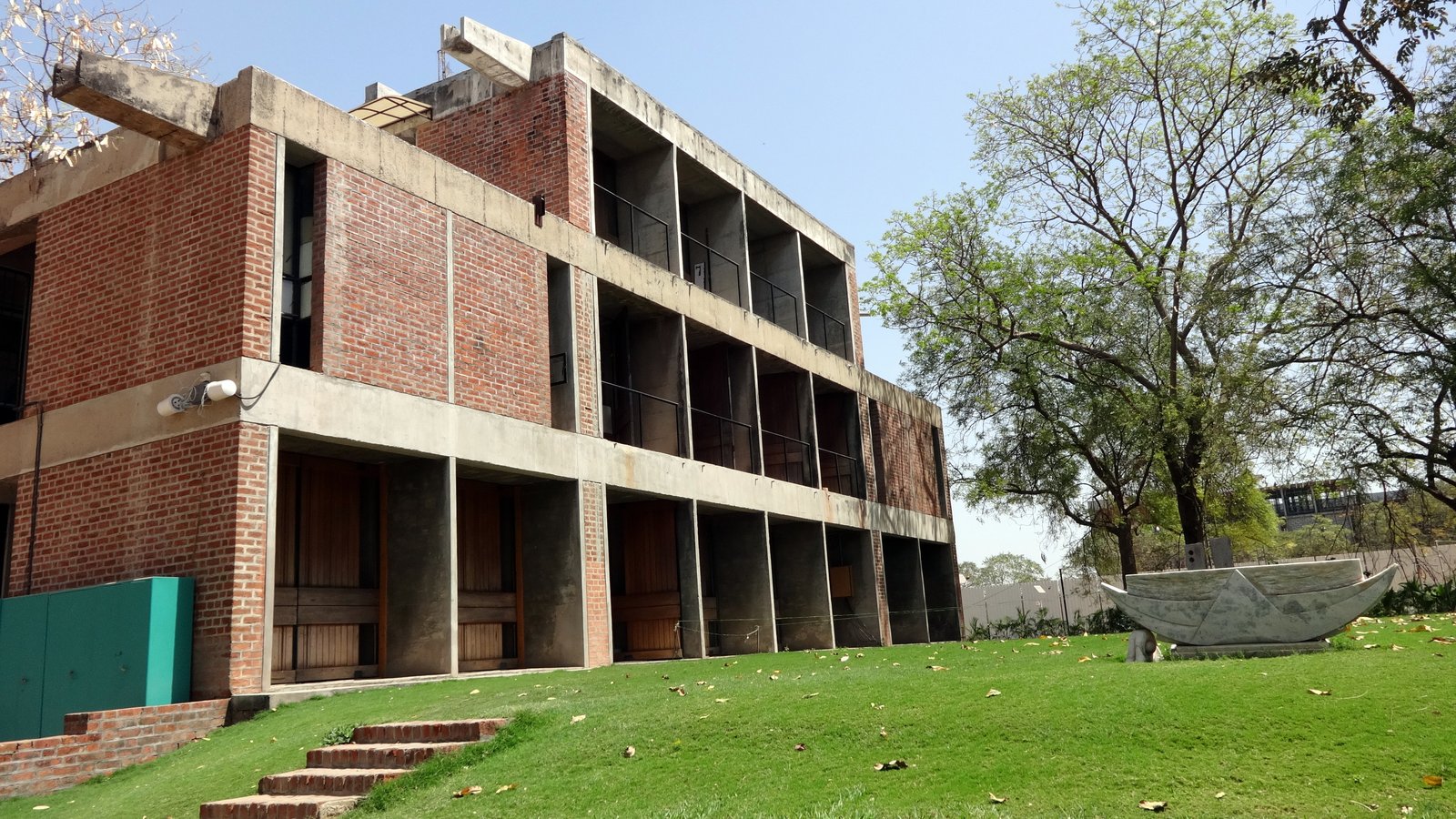 A brick and concrete block of CEPT University, Ahmedabad, by Balkrishna Doshi