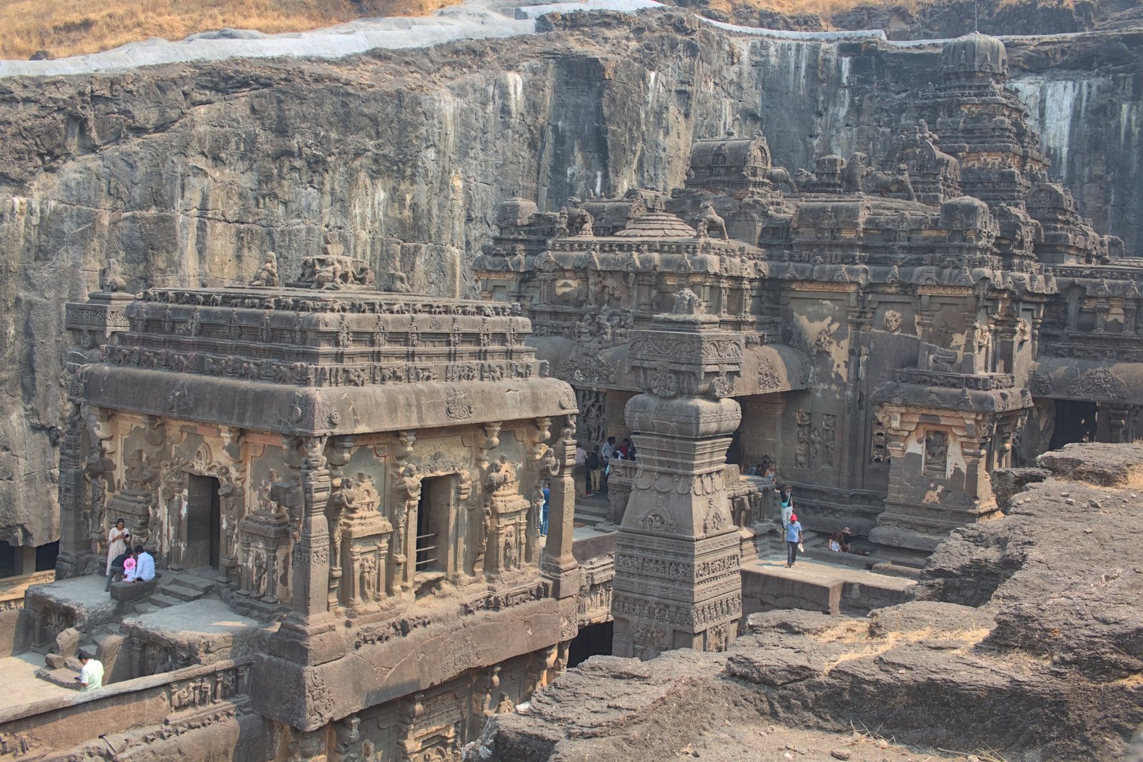 The Kailasa temple at Ellora, carved from the cliff face, seen from the courtyard