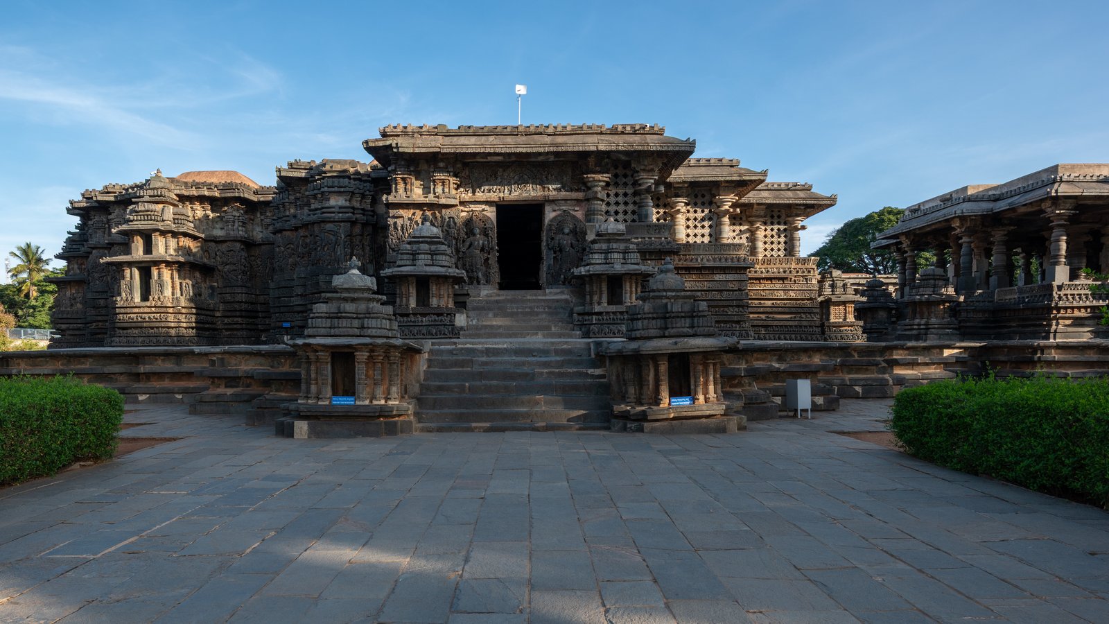 The Hoysaleswara Temple at Halebid, its star-shaped shrines and carved stone platform