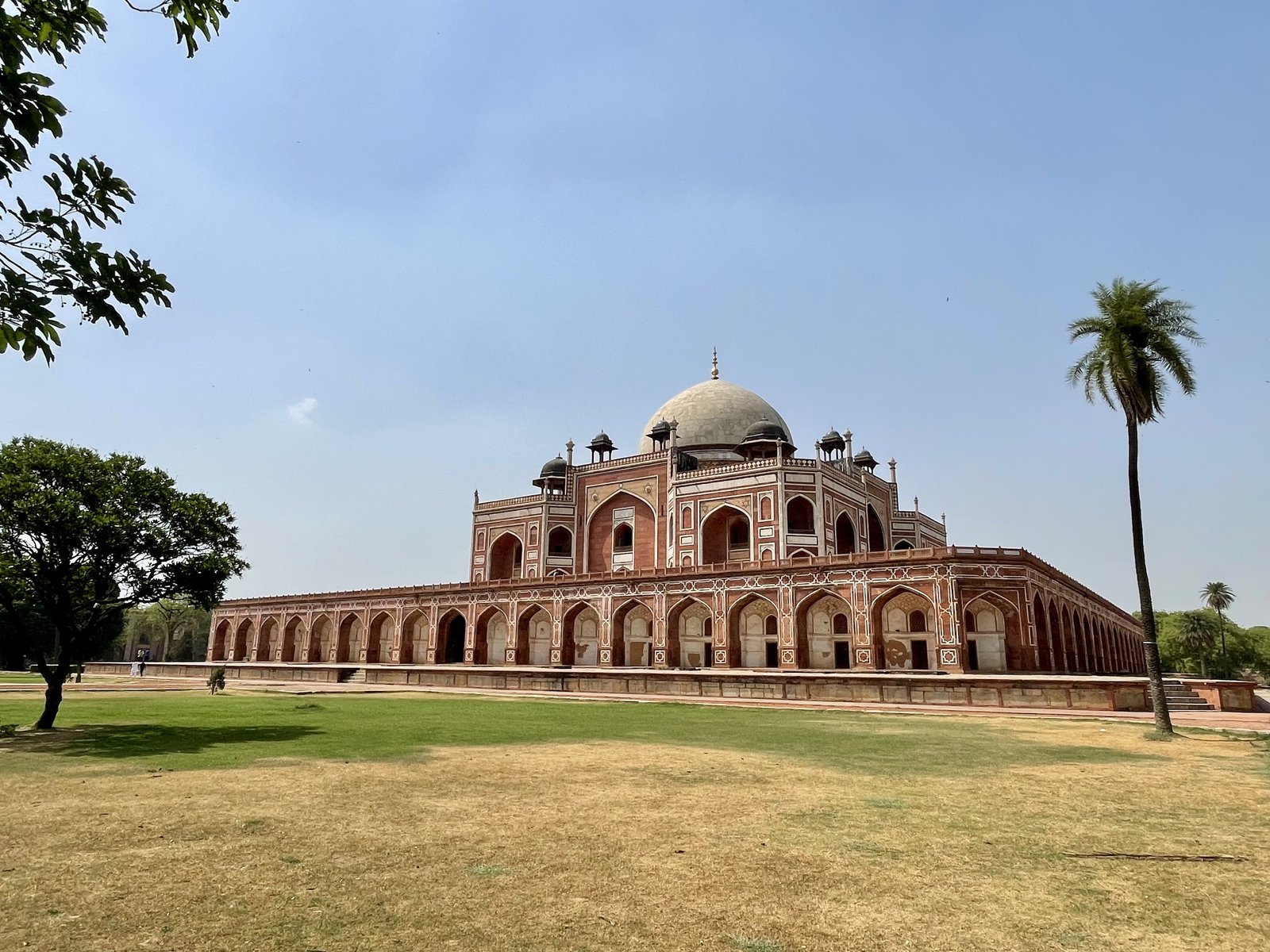 Humayun's Tomb seen from its charbagh garden, lawns and water channels in front