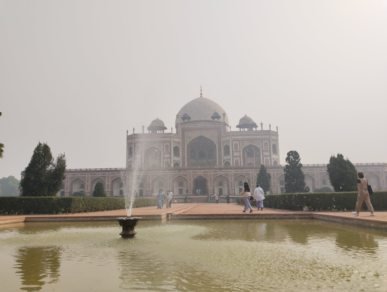 Humayun's Tomb in Delhi, its domed mausoleum seen across the garden fountain channel