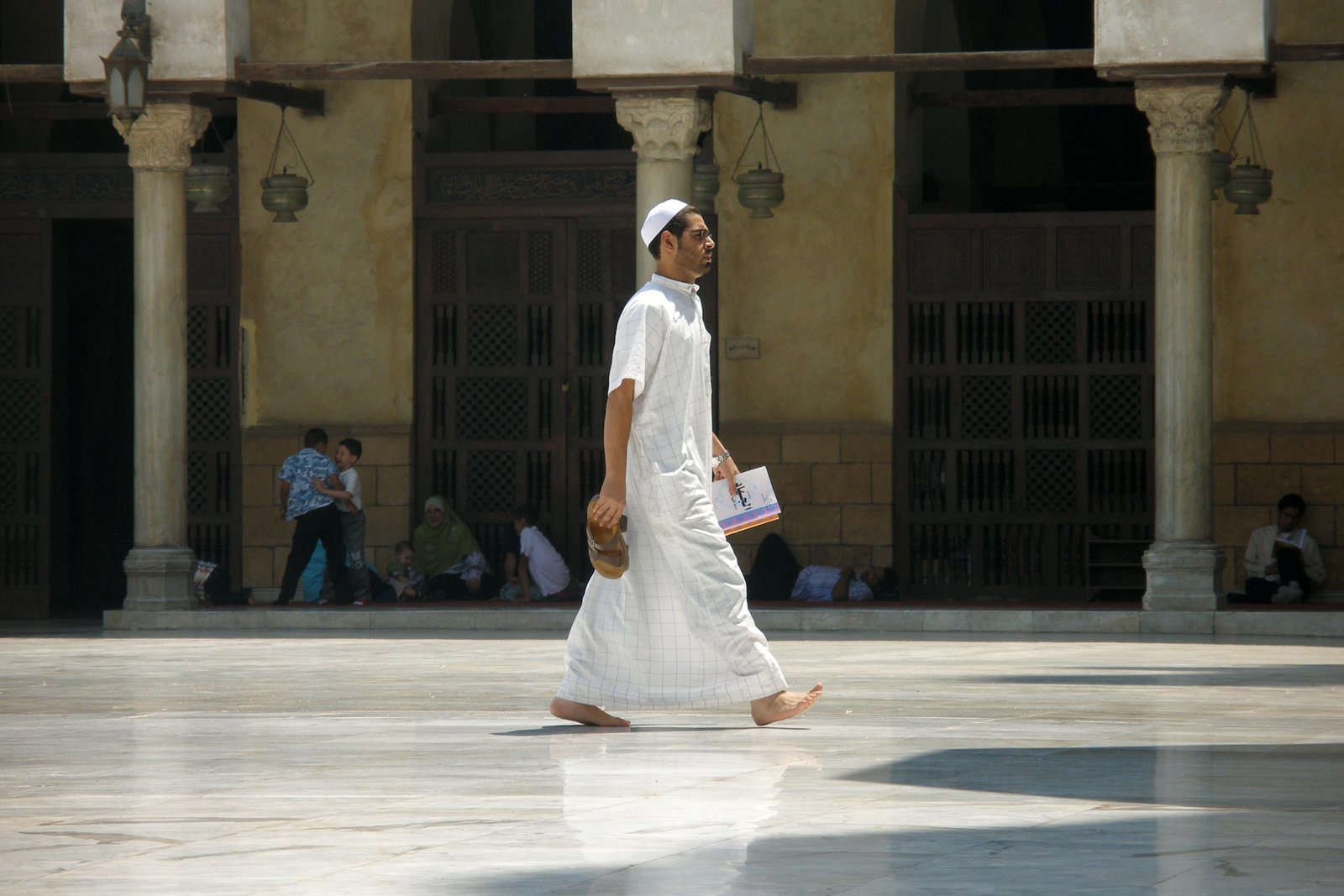 The courtyard of al-Azhar Mosque in Cairo, its Fatimid arcades and later minarets