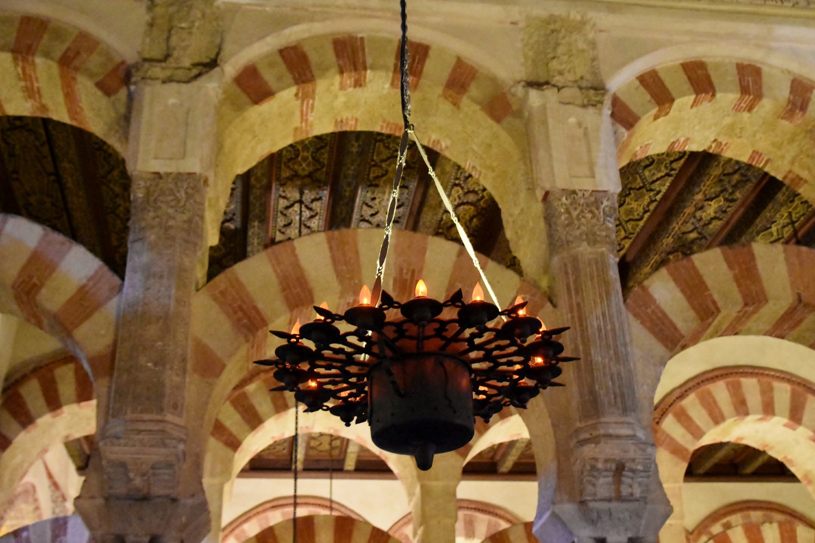 The prayer hall of the Mezquita in Córdoba, its double-tiered arches in red and white