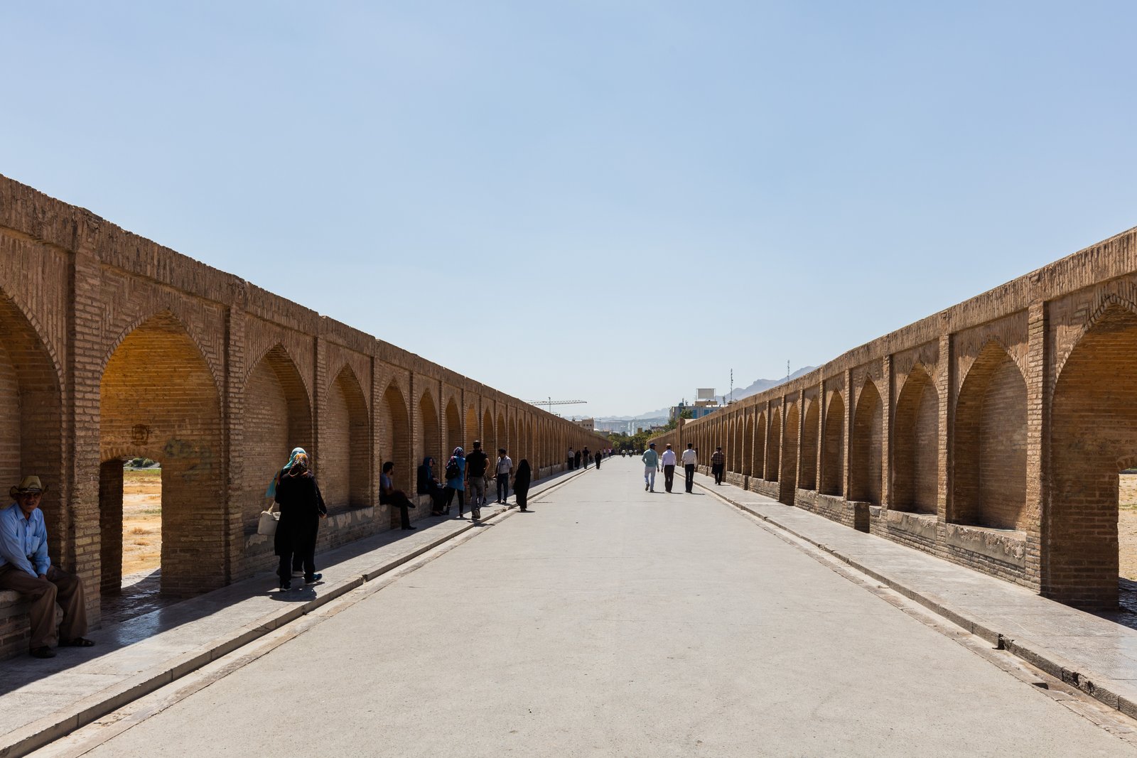 The Si-o-se-pol bridge in Isfahan, its thirty-three arches across the river