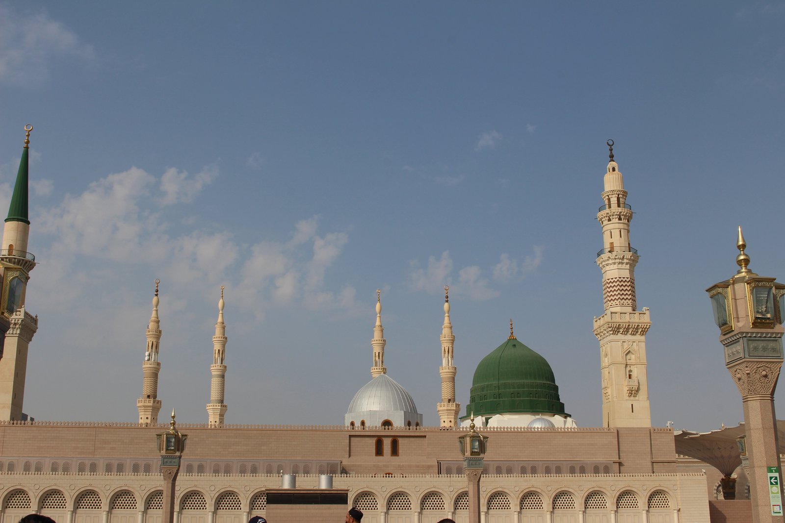 The Prophet's Mosque in Medina, its courtyard and green dome in the modern complex