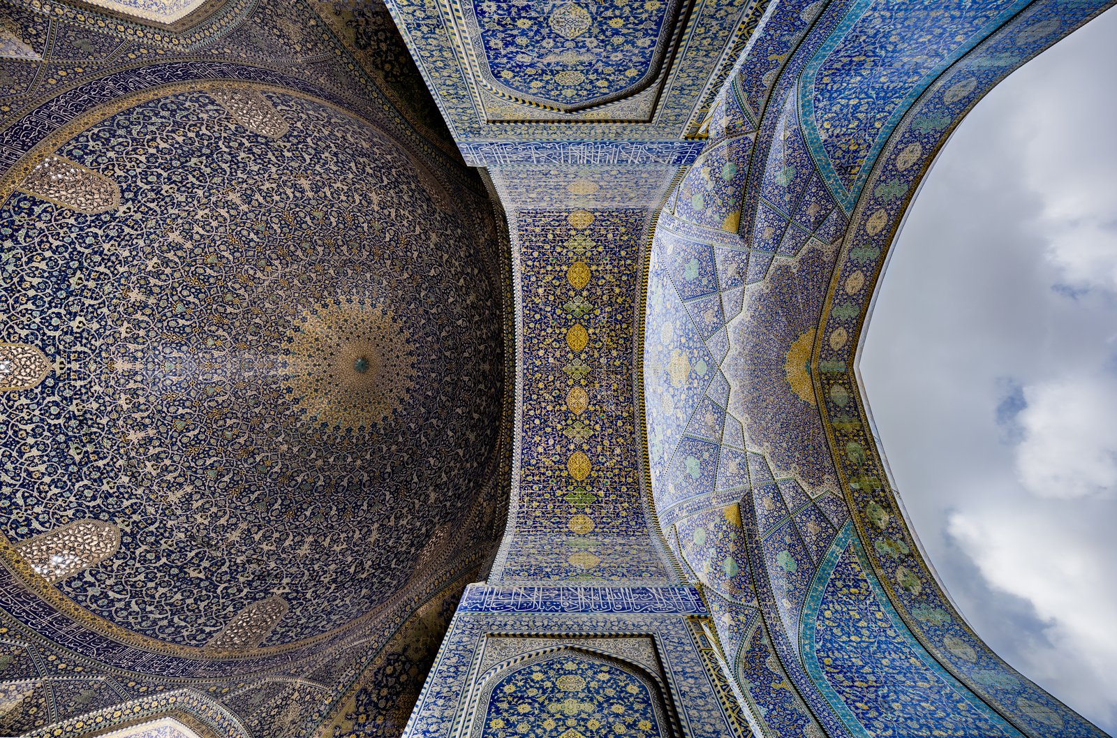 The portal iwan of the Shah Mosque in Isfahan, in mosaic tile