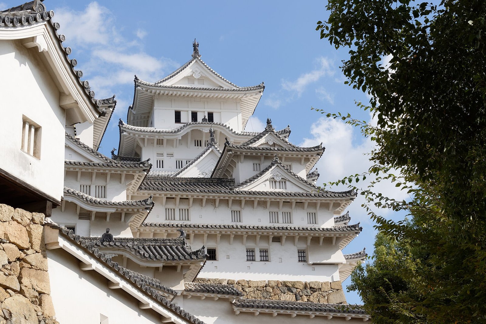 Himeji Castle in Japan, its white-plastered keep and tiered roofs rising over stone walls