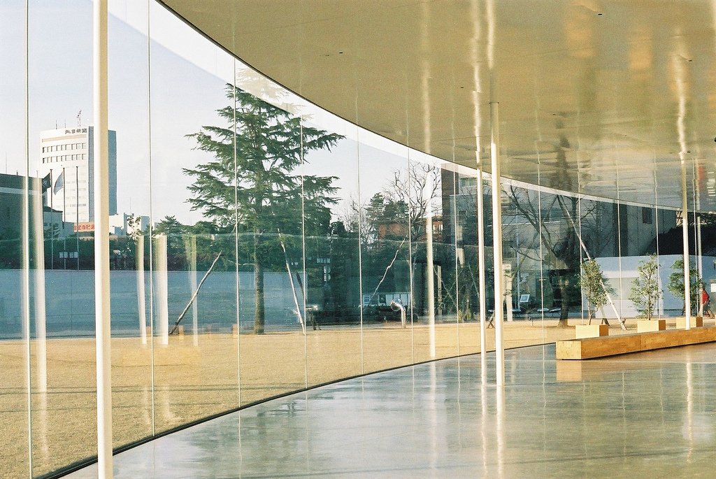 Inside the 21st Century Museum of Contemporary Art in Kanazawa, its circular glass wall
