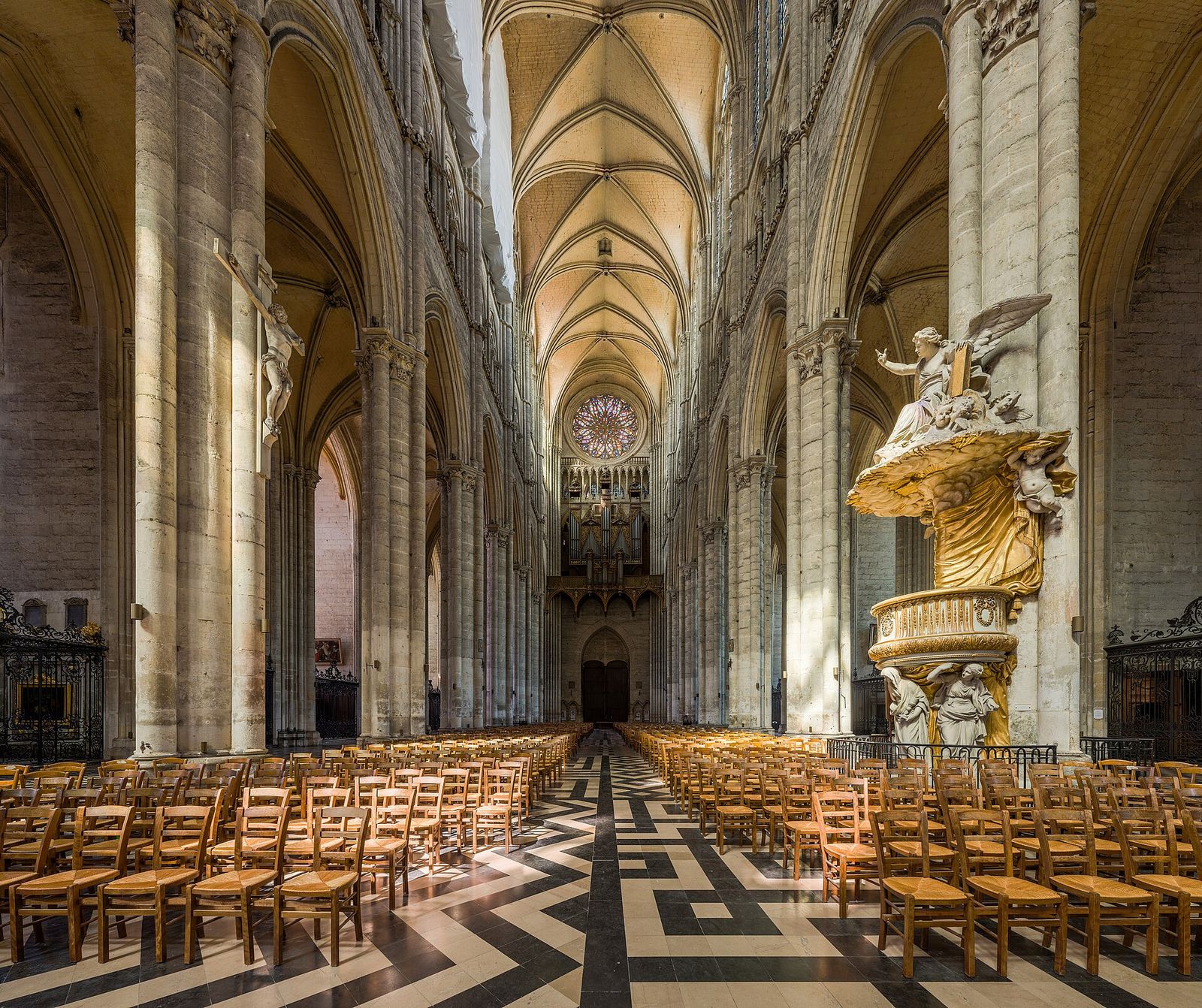 The nave of Amiens Cathedral looking west, its clerestory high above the arcade