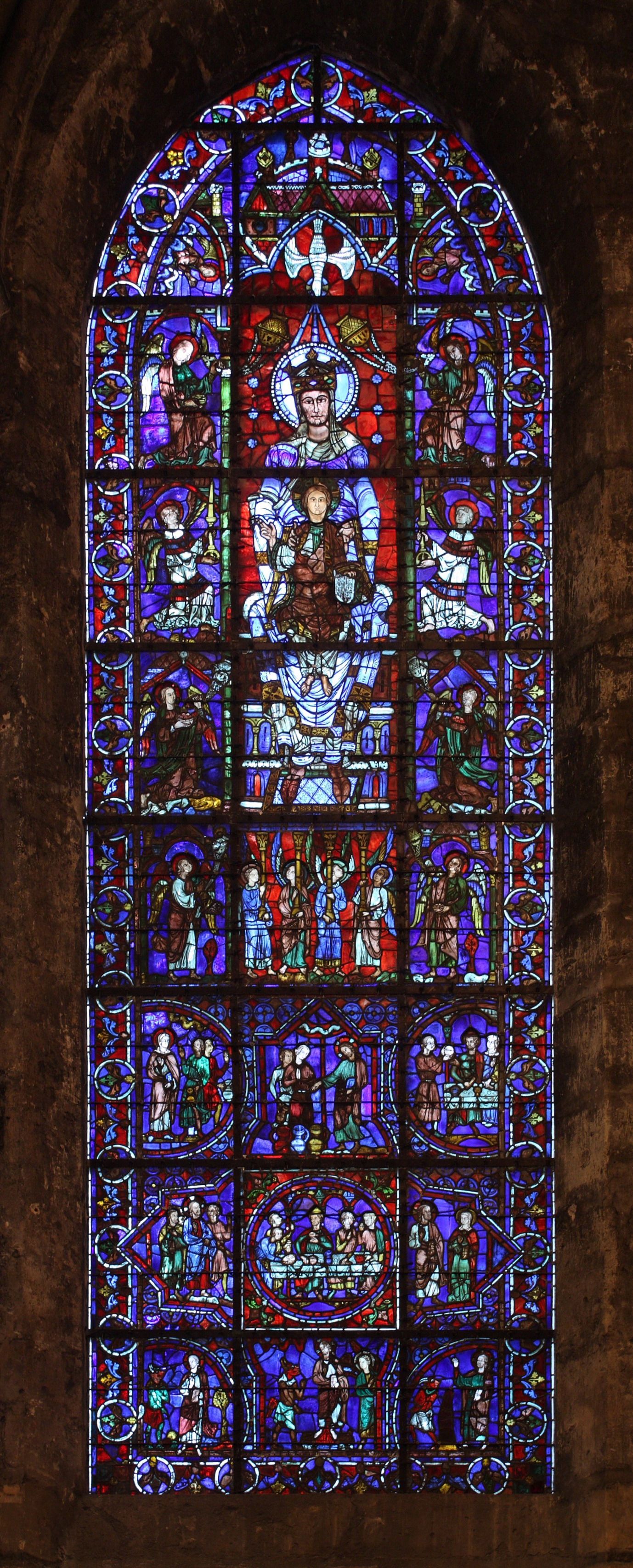 The Blue Virgin window (Notre-Dame de la Belle Verrière) at Chartres, deep blue stained glass