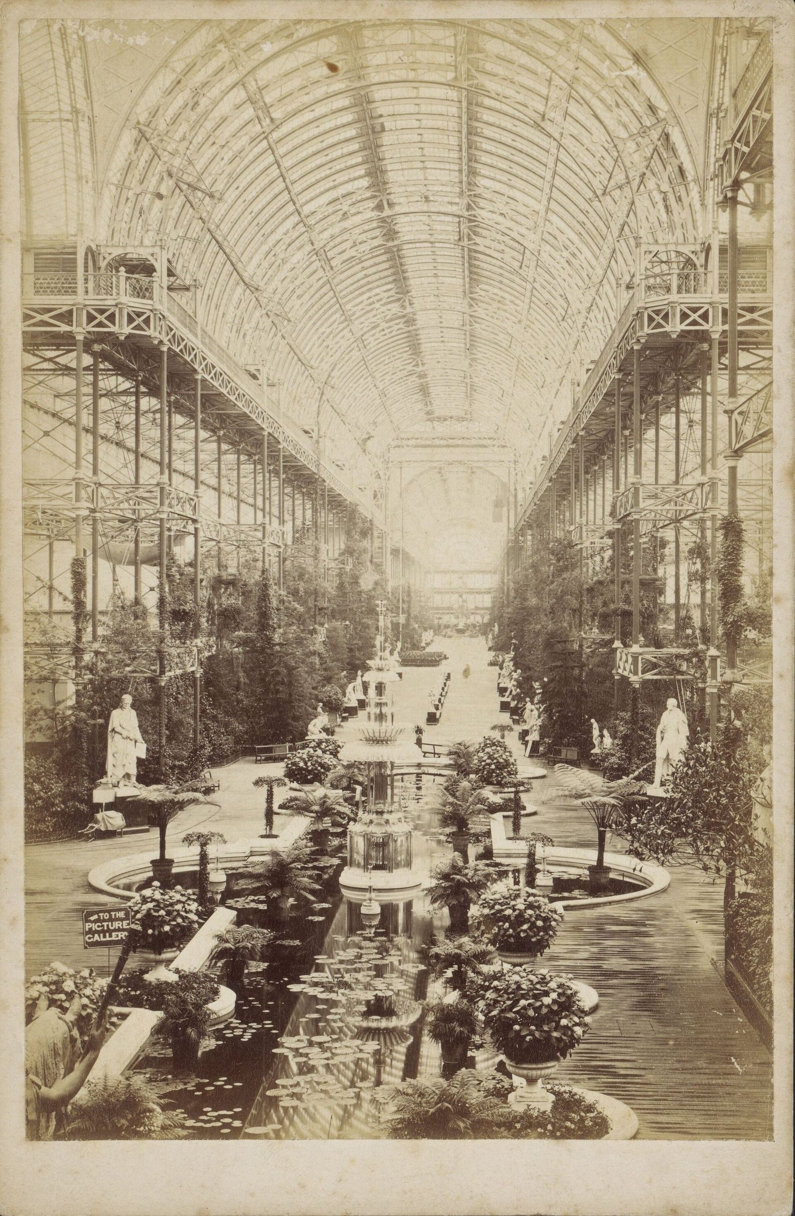 The nave of the Crystal Palace at Sydenham in an albumen photograph of the 1850s