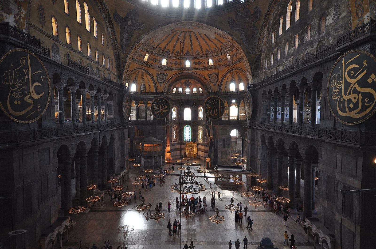 The nave of Hagia Sophia in Istanbul, lit by the ring of windows at the dome's base