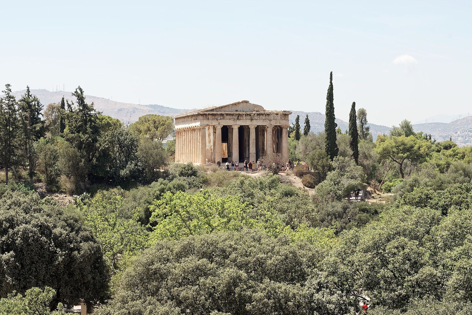 The Temple of Hephaestus in Athens seen from the Agora in sunlight