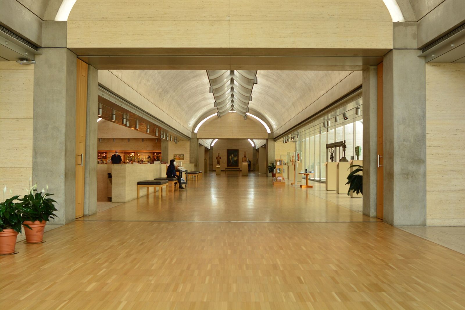 A vaulted gallery of the Kimbell Art Museum, lit through the slit at the vault's crown