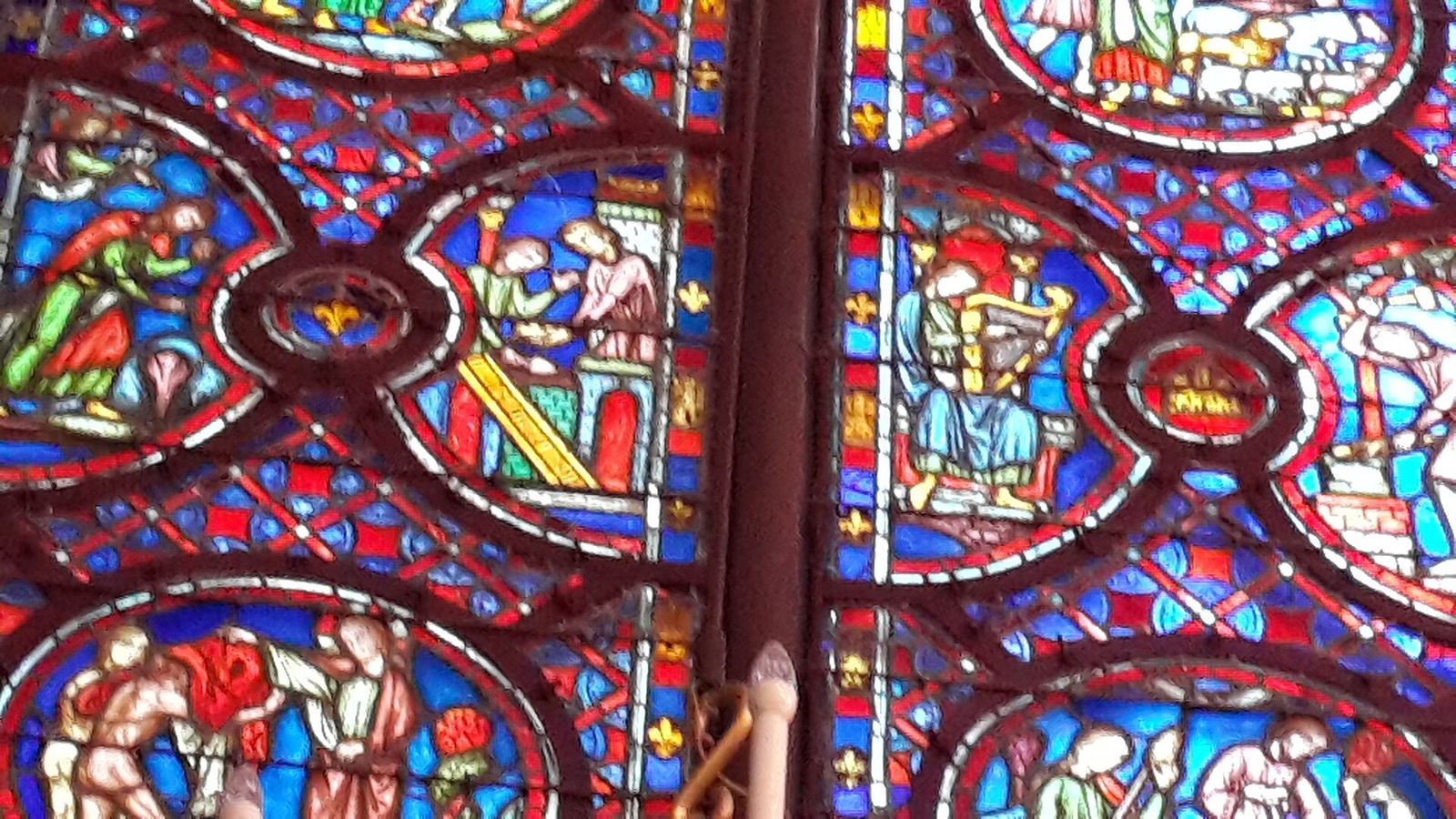 Detail of the stained-glass windows of Sainte-Chapelle, medallions of biblical scenes