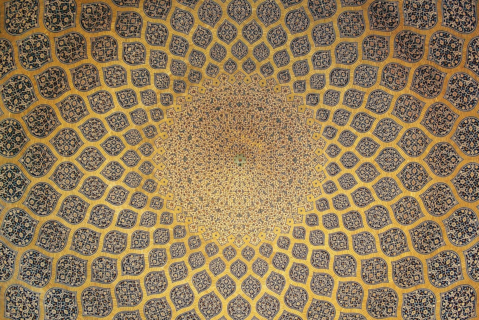 The dome of the Sheikh Lotfollah Mosque in Isfahan, its arabesque pattern radiating from the centre medallion