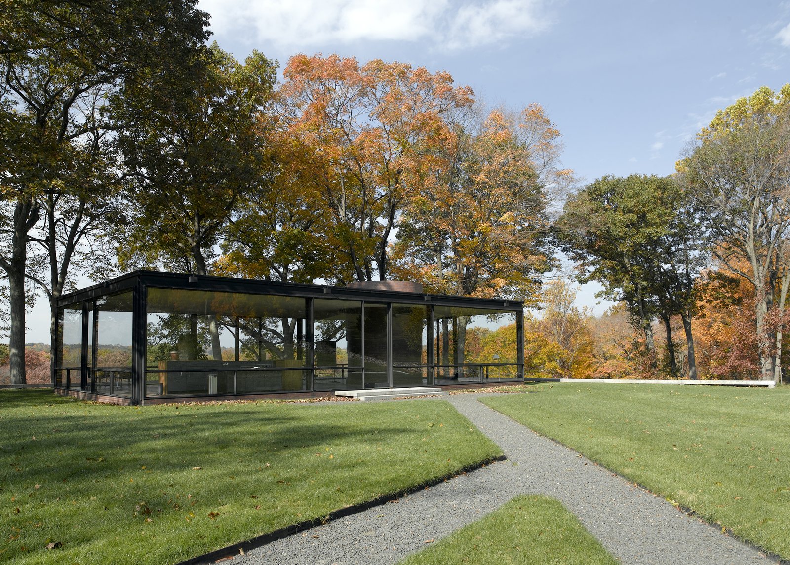 The Glass House in New Canaan, Philip Johnson's transparent steel-and-glass pavilion