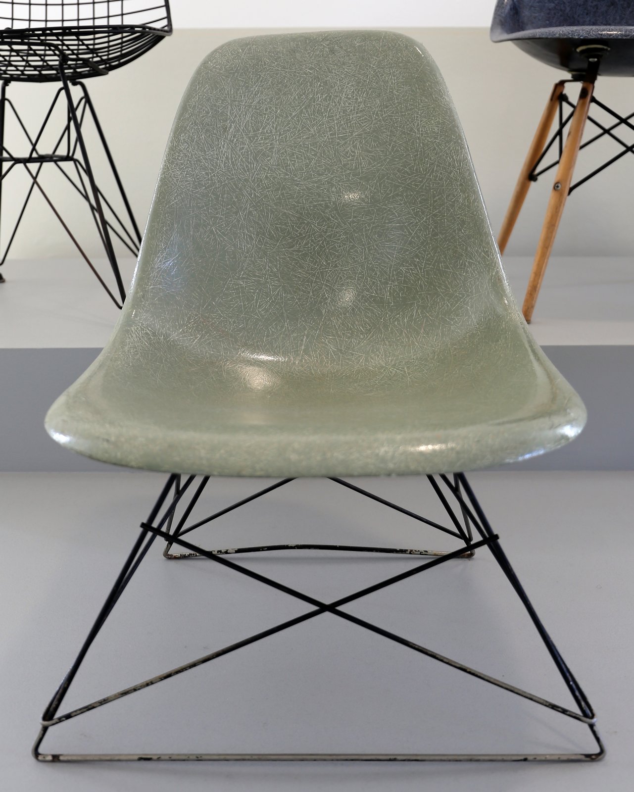 Herman Miller chairs in production, rows of moulded plywood and fibreglass shells