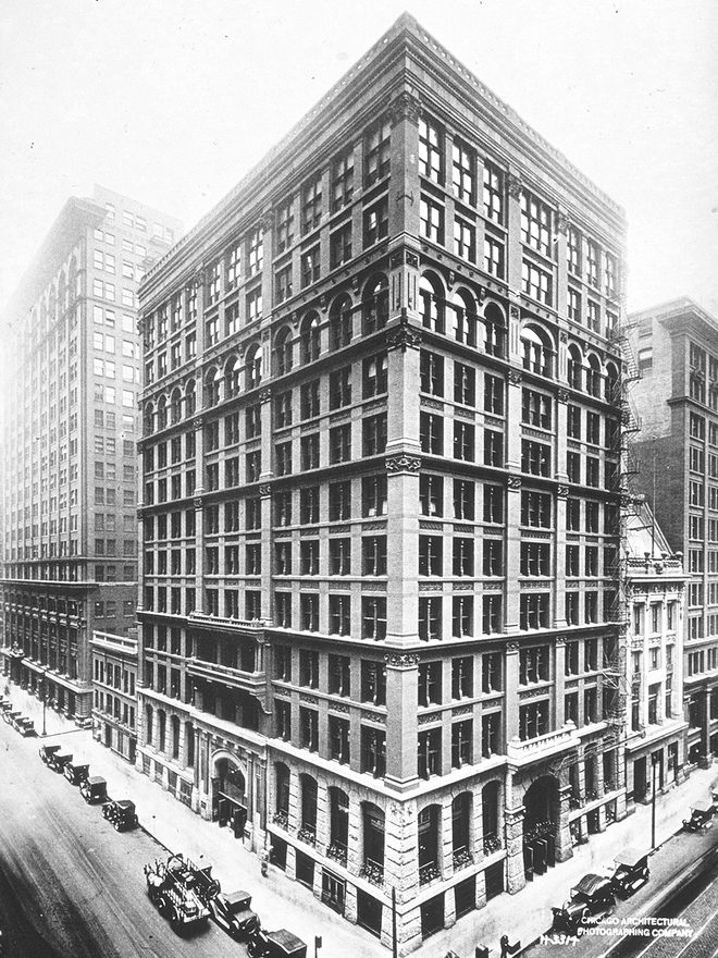 The Home Insurance Building in Chicago, an early iron-framed office tower photographed before demolition