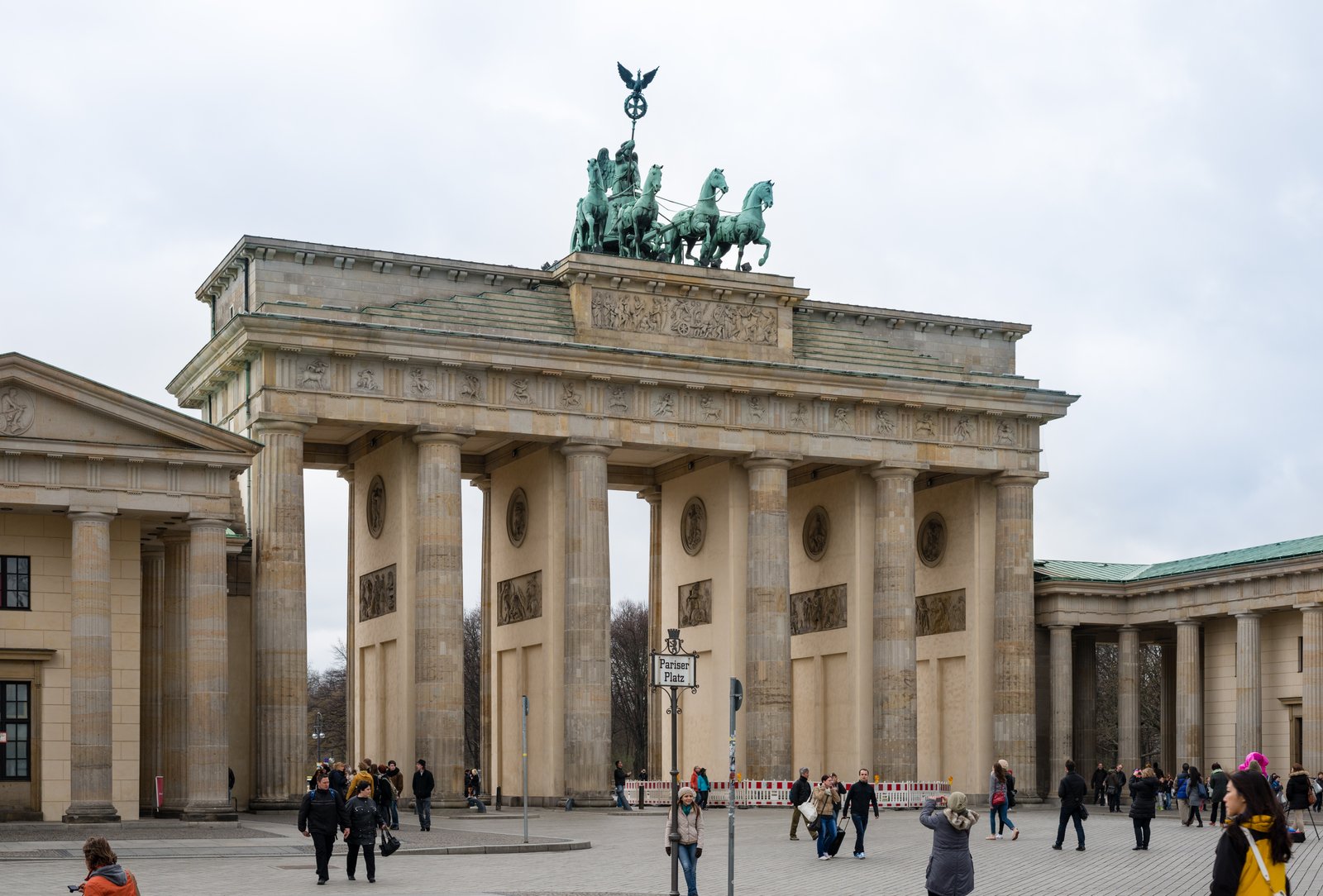 The Brandenburg Gate in Berlin, its Doric columns carrying the Quadriga