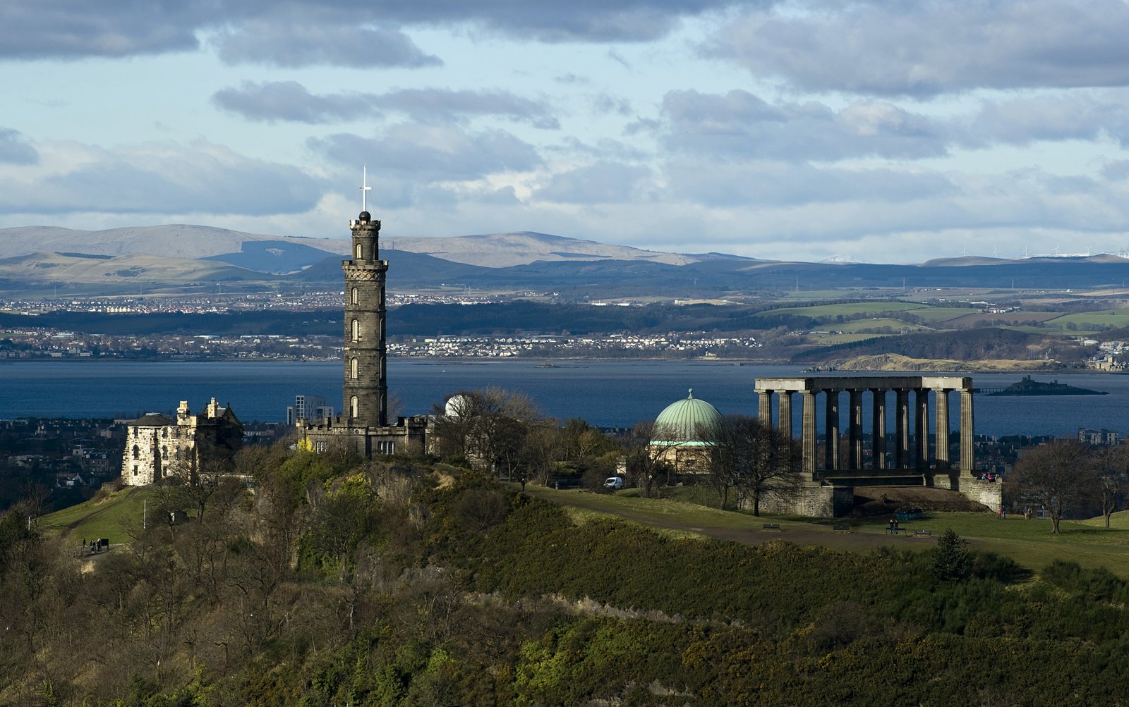 Calton Hill in Edinburgh, its monuments against the sky