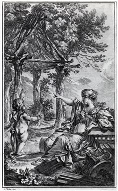 The frontispiece to Laugier's Essai sur l'architecture, showing the primitive hut