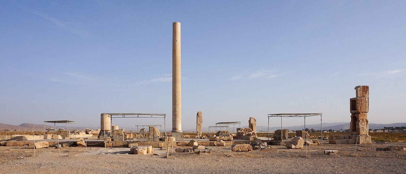The Audience Palace at Pasargadae: one fluted column still standing among the column bases of the hall