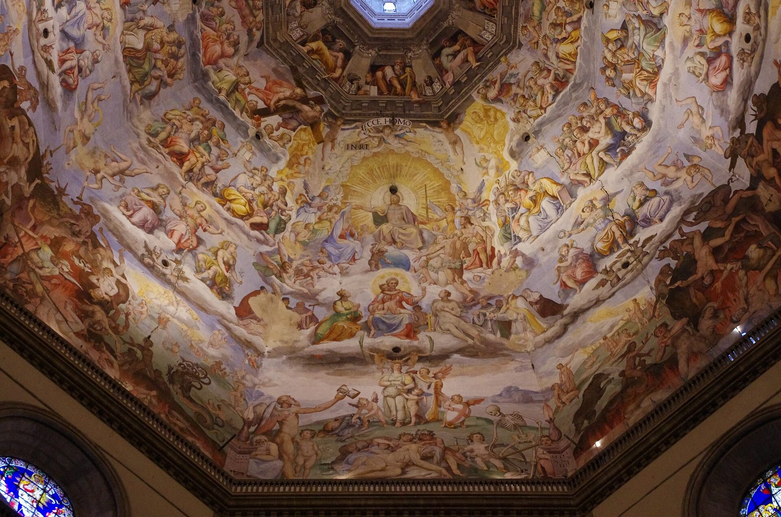 The interior of Florence Cathedral's dome, its frescoed vault rising to the lantern