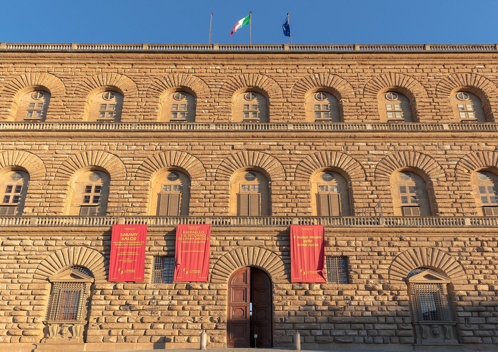 The rusticated facade of the Palazzo Pitti in Florence