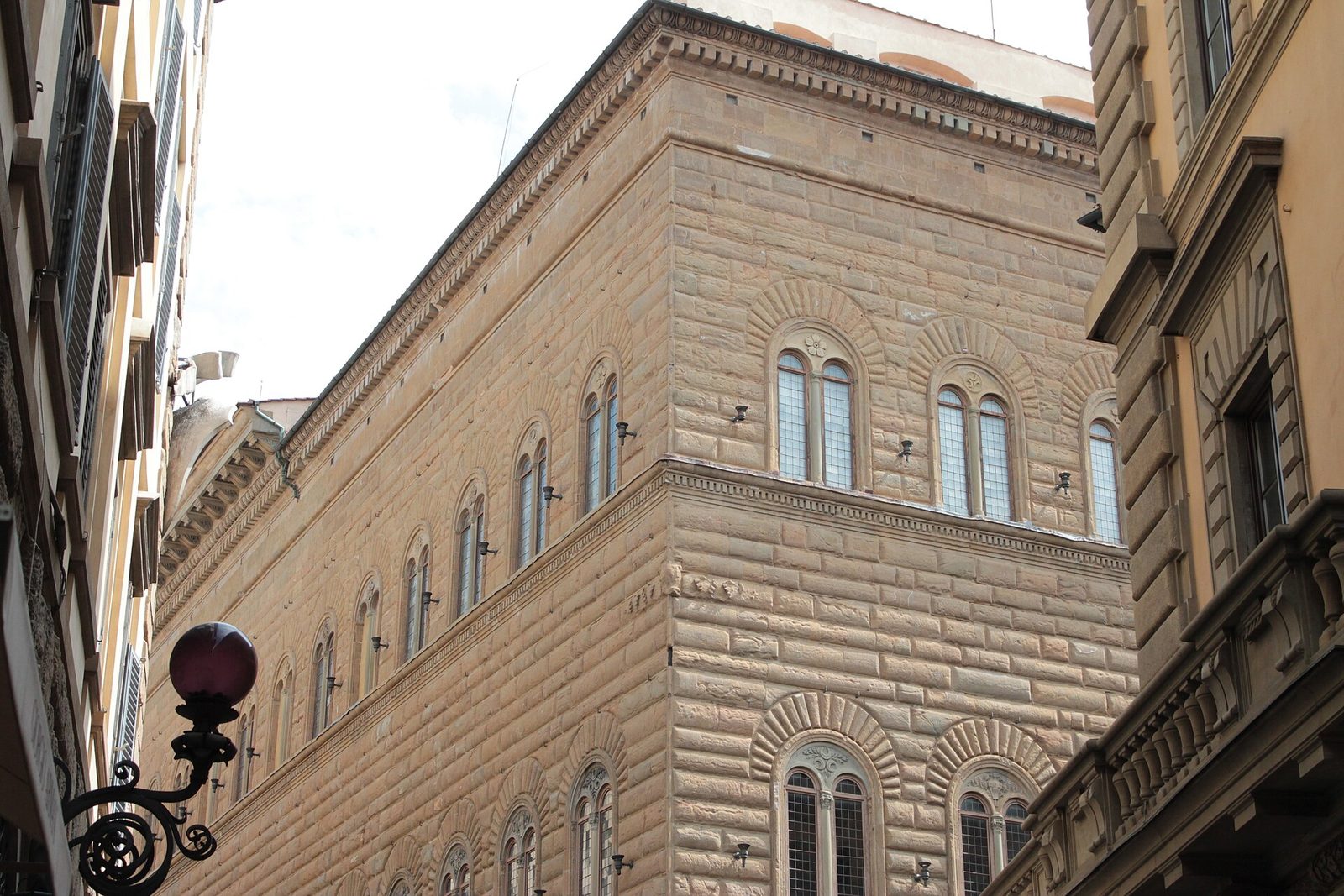 The massive rusticated facade of the Palazzo Strozzi in Florence