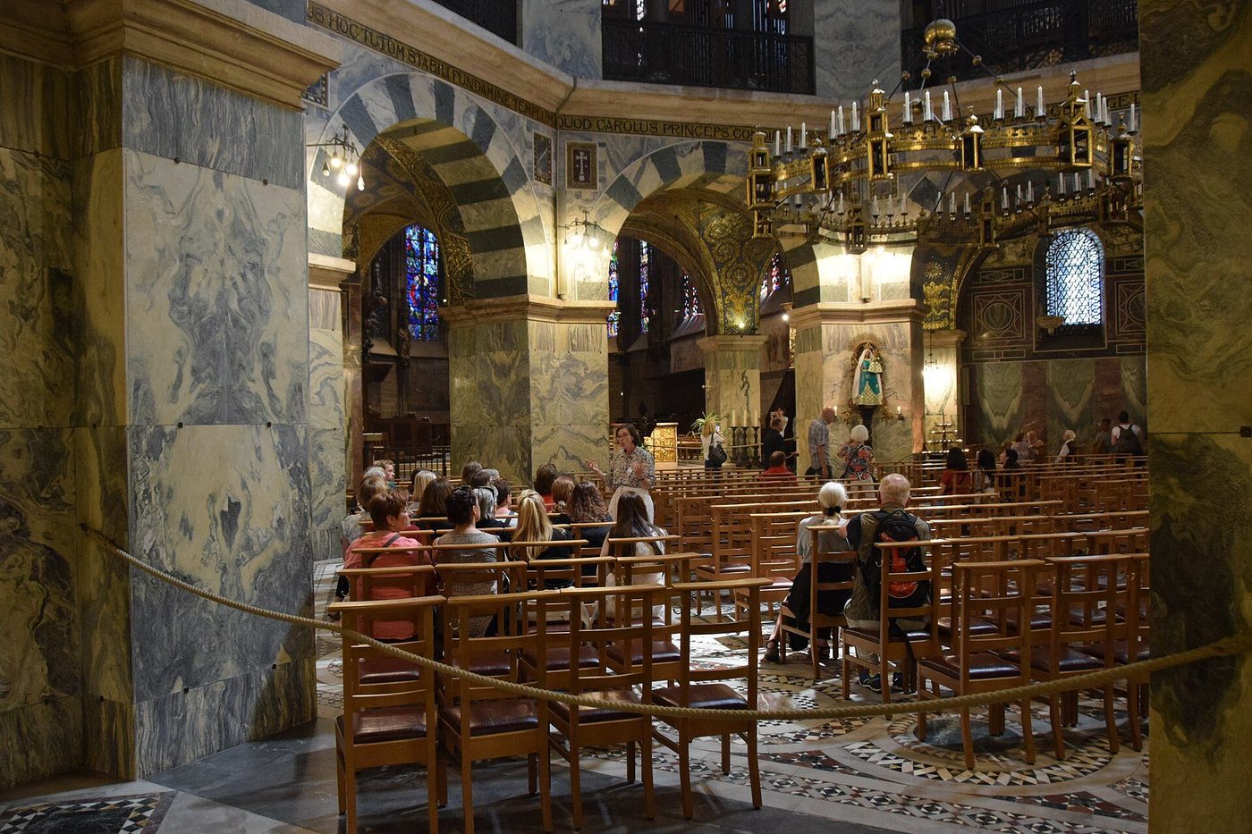 Interior of Charlemagne's Palatine Chapel at Aachen, with the Barbarossa chandelier