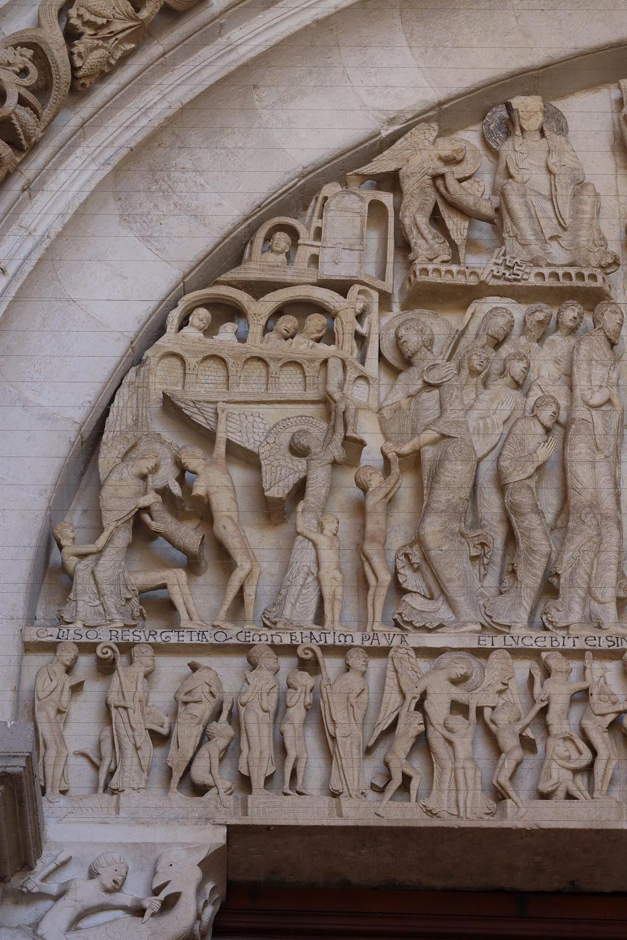 Detail of the Last Judgment tympanum of Autun Cathedral, with the weighing of souls